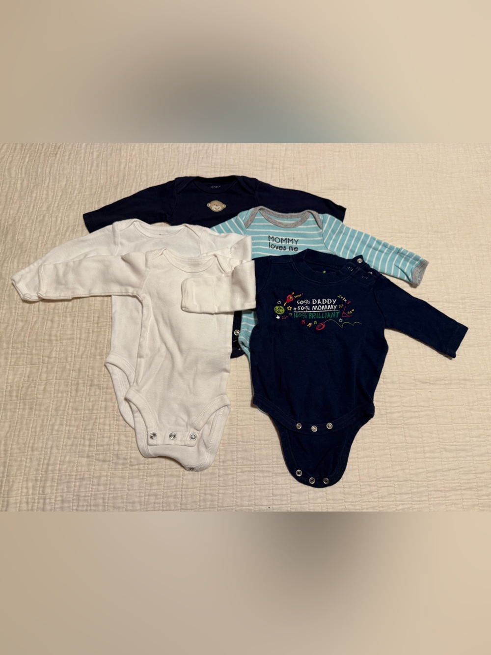 Lot of 4 Baby Boy Long-Sleeve Bodysuits & Shirts Size newborn